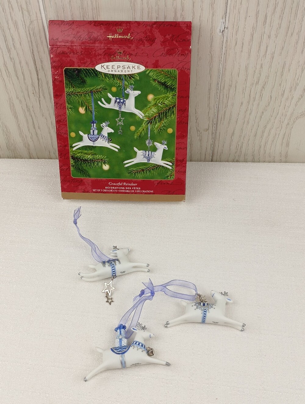 Hallmark Keepsake Ornament-2001 "Graceful Reindeer" Set of 3 Porcelain Figurines